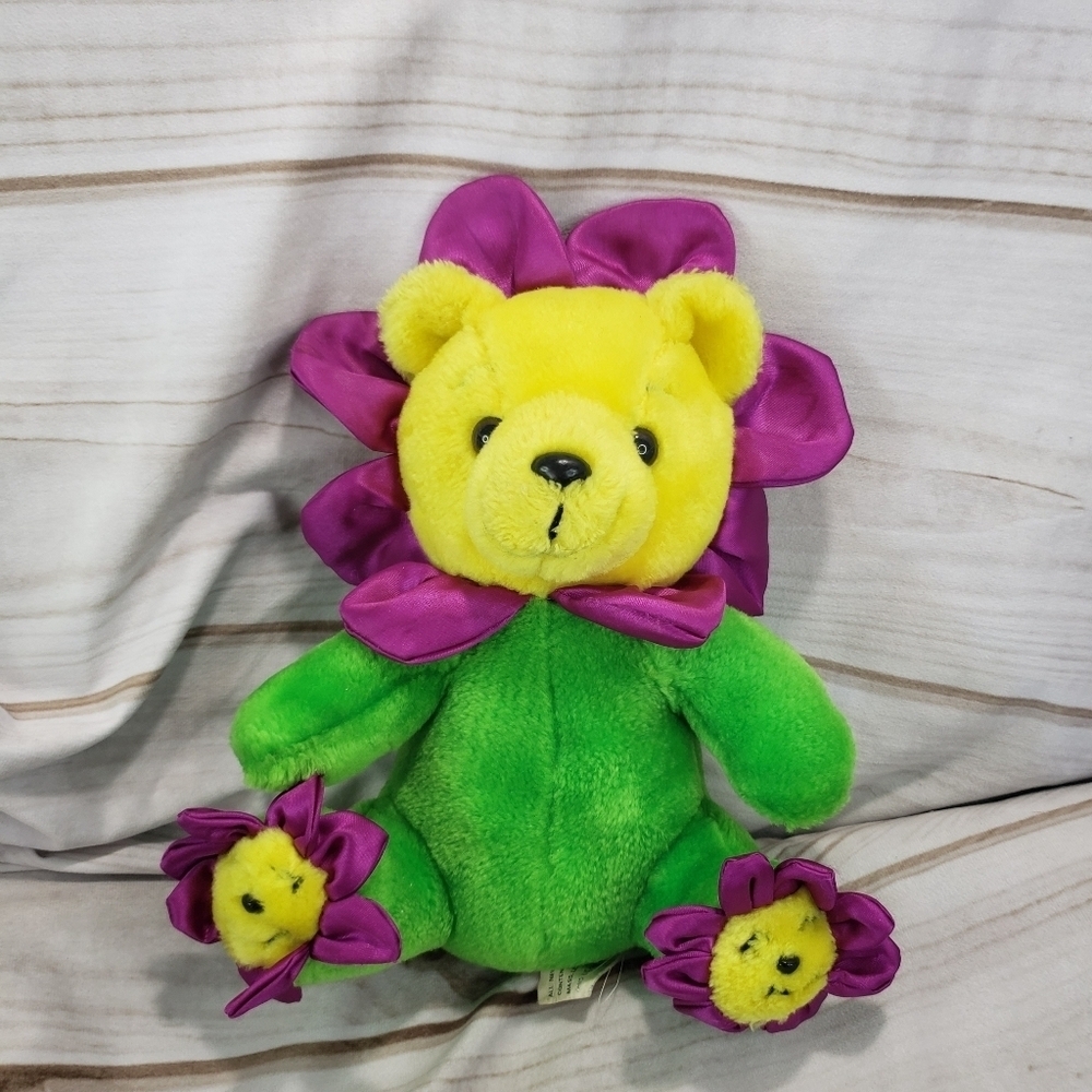 Nanco Psychedelic Sunflower Teddy Bear Plush Stuffed Toy Vintage 9 Inch 2000